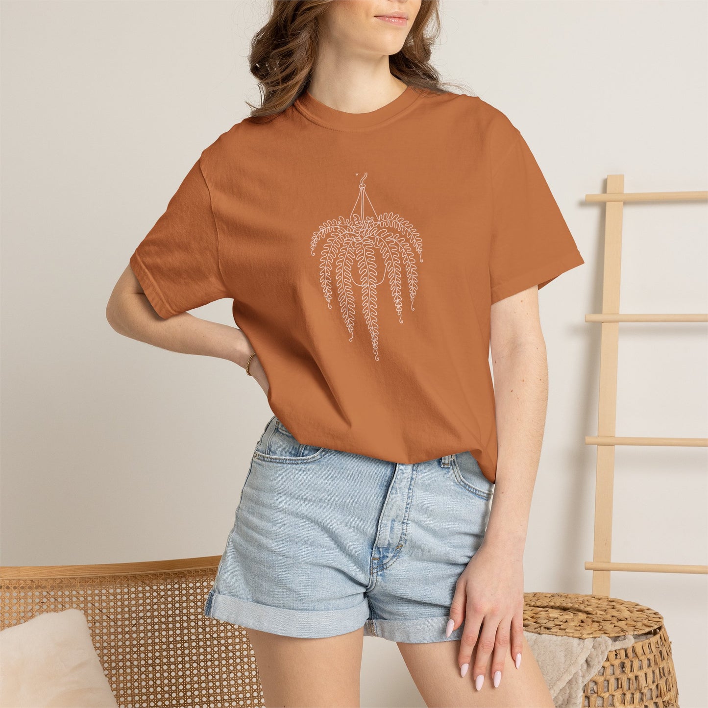 Hanging Fern One-Line Art - Minimalist Botanical Unisex Tee
