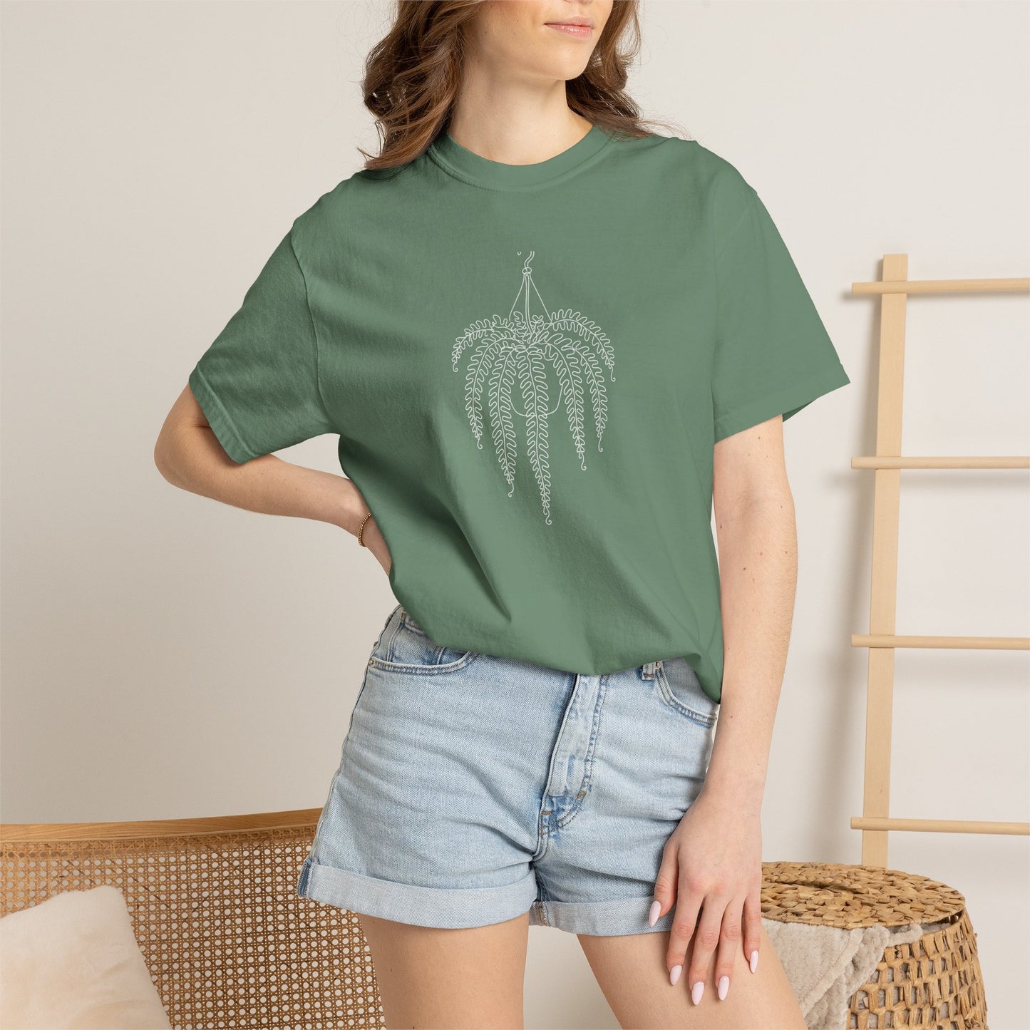 Hanging Fern One-Line Art - Minimalist Botanical Unisex Tee